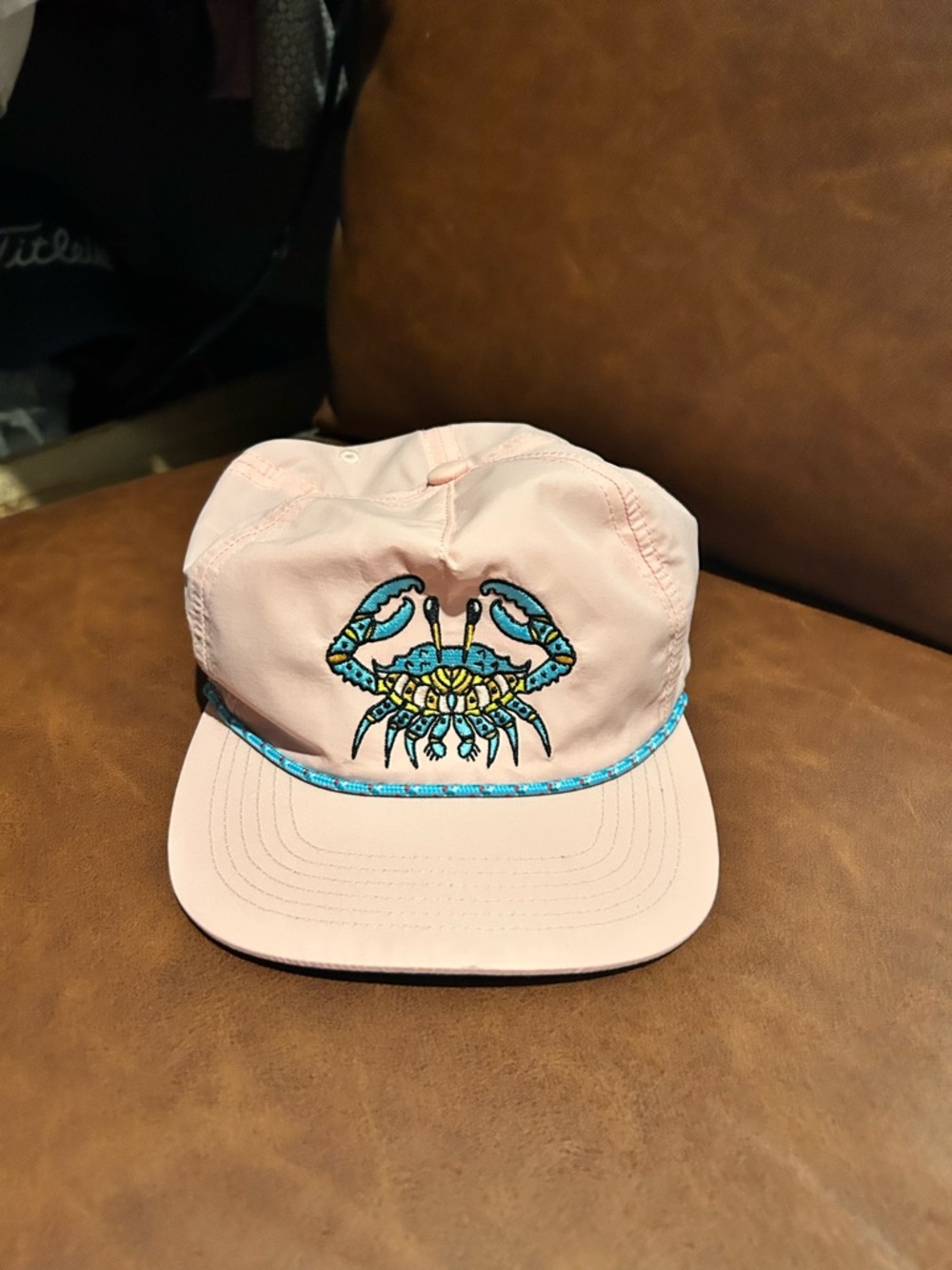 Pink Crab Embroidered Five-Panel Hat